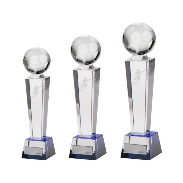 LEGEND CRYSTAL FOOTBALL TROPHY -  3 SIZES - 18CM - 24.5CM